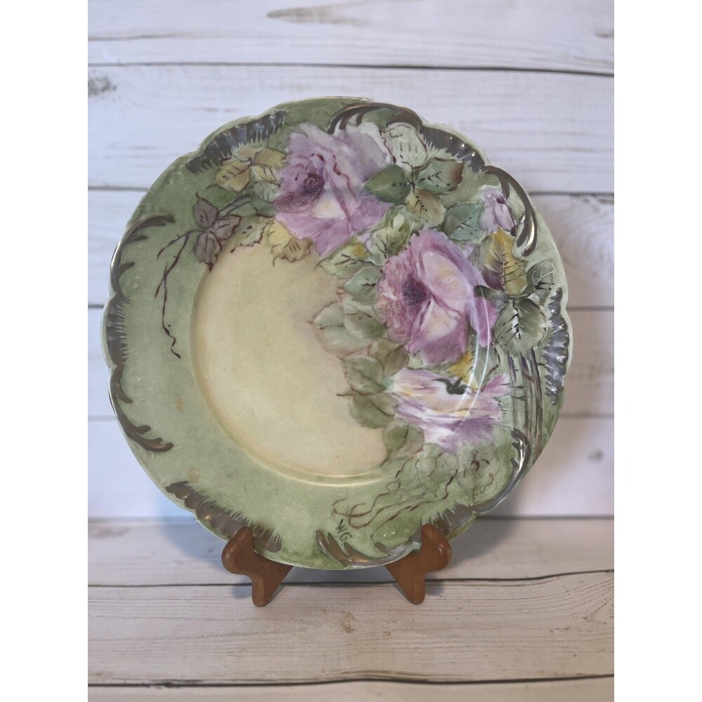 Antique Theodore Haviland Limoges FRANCE Cabinet Plate Pink Roses Artist Signed